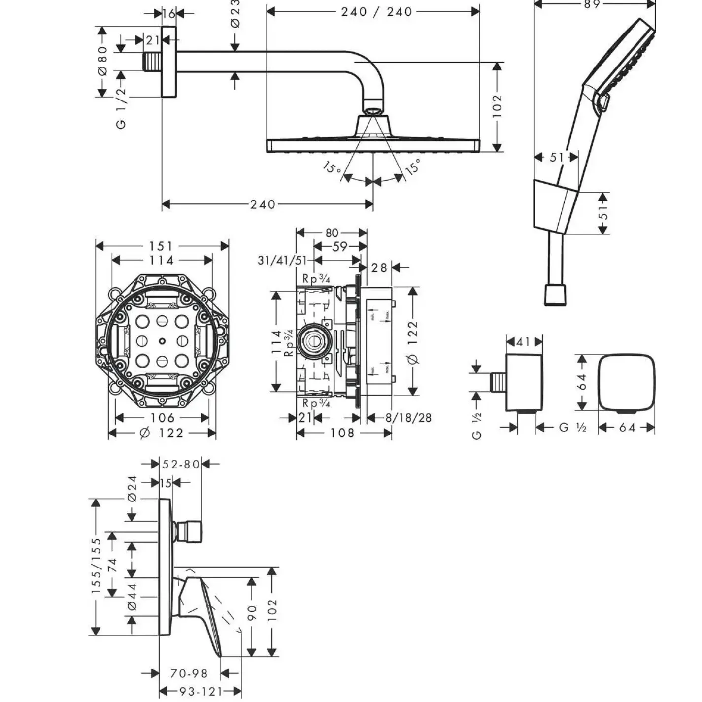 Душевая система Hansgrohe Crometta E 240 ShowerSelect с термостатом - Фото 1