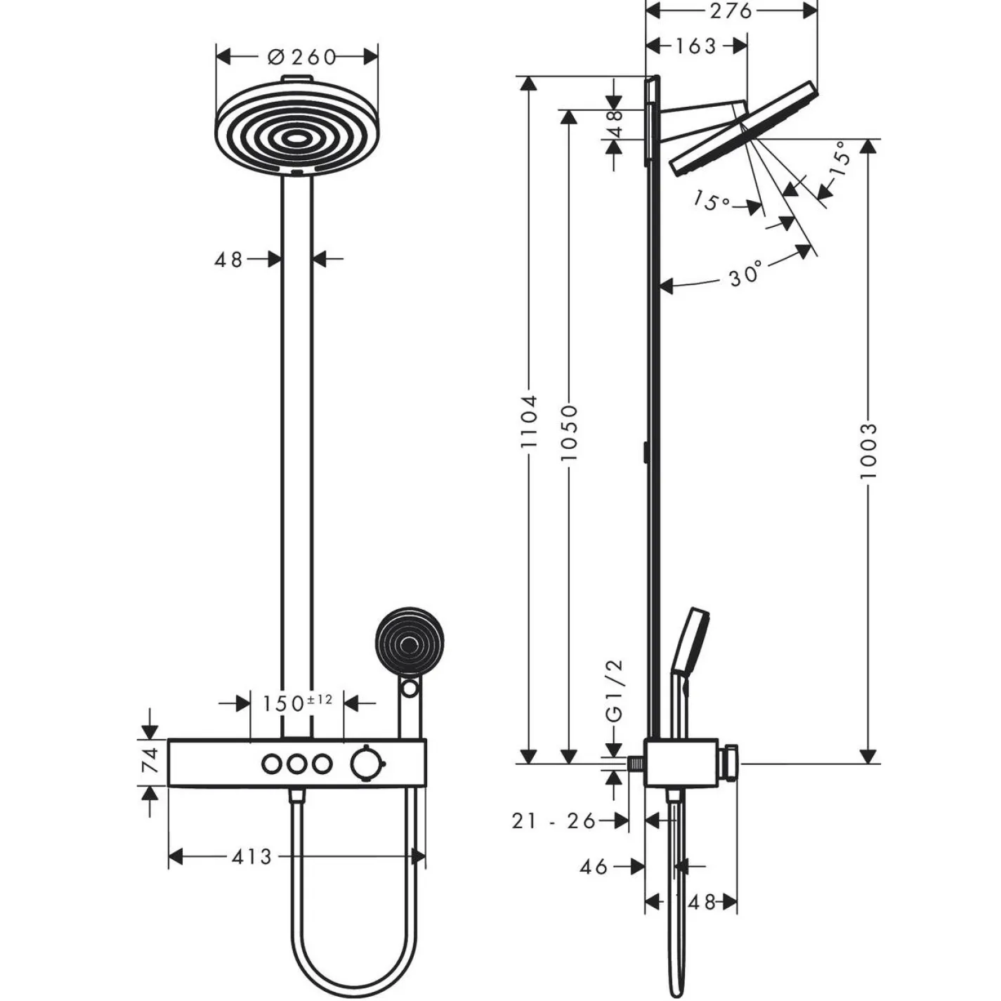 Душова система Hansgrohe Pulsify S Showerpipe 260 білий (24240700) - Фото 1