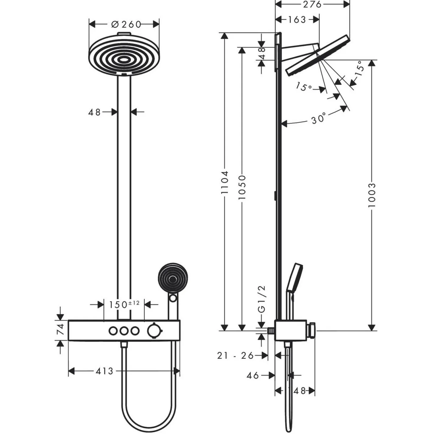 Душова система Hansgrohe Pulsify S Showerpipe 260 бронза (24241140) - Фото 1