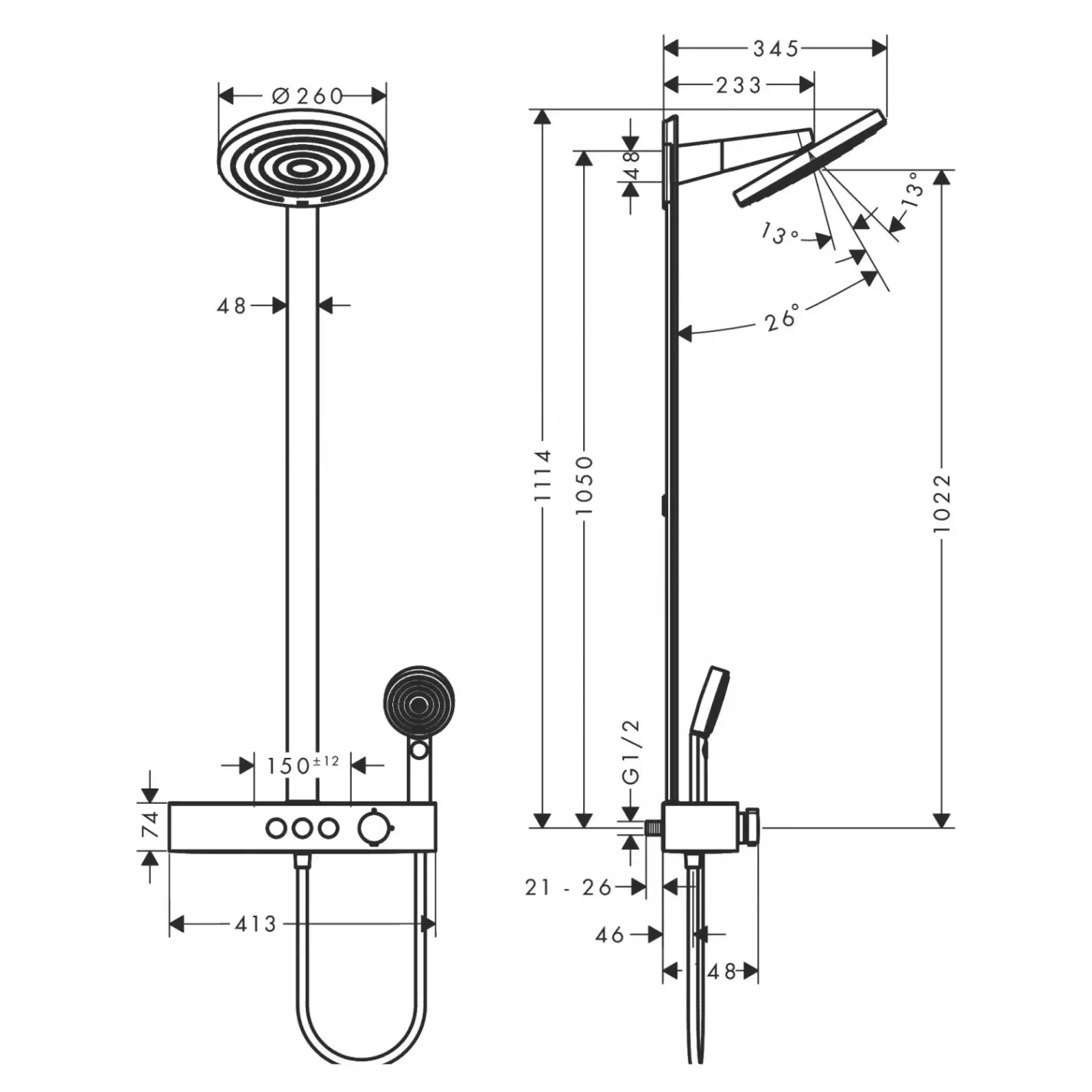 Душевая система Hansgrohe Pulsify Showerpipe 260 2jet с термостатом черный матовый - Фото 1