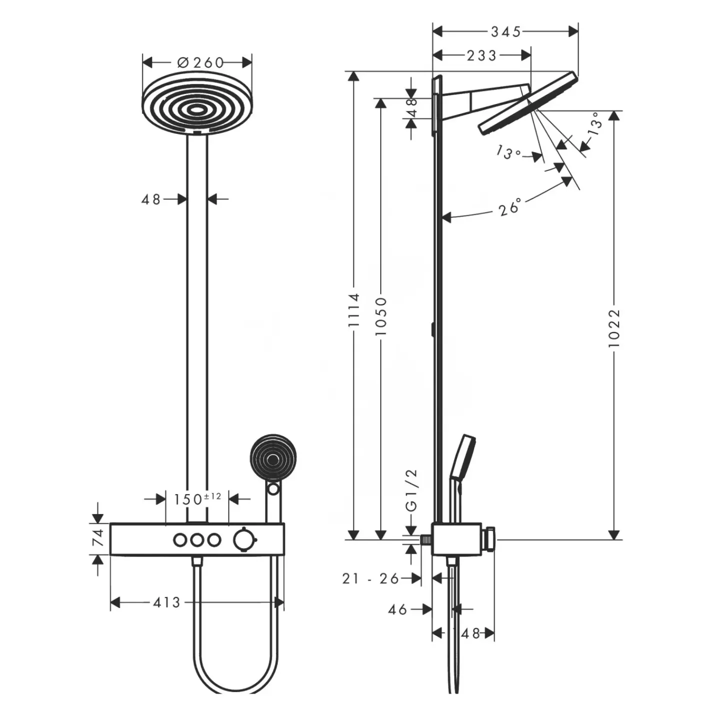 Душевая система Hansgrohe Pulsify Showerpipe 260 EcoSmart с термостатом - Фото 1