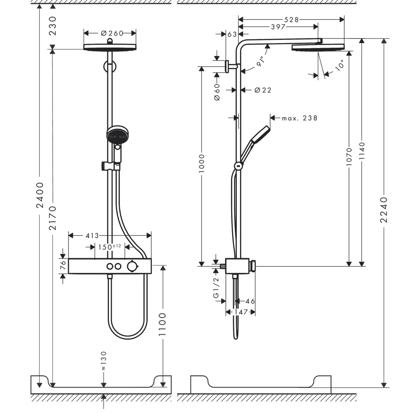 Душевая система Hansgrohe Pulsify Showerpipe 260 1jet с термостатом черный матовый - Фото 1