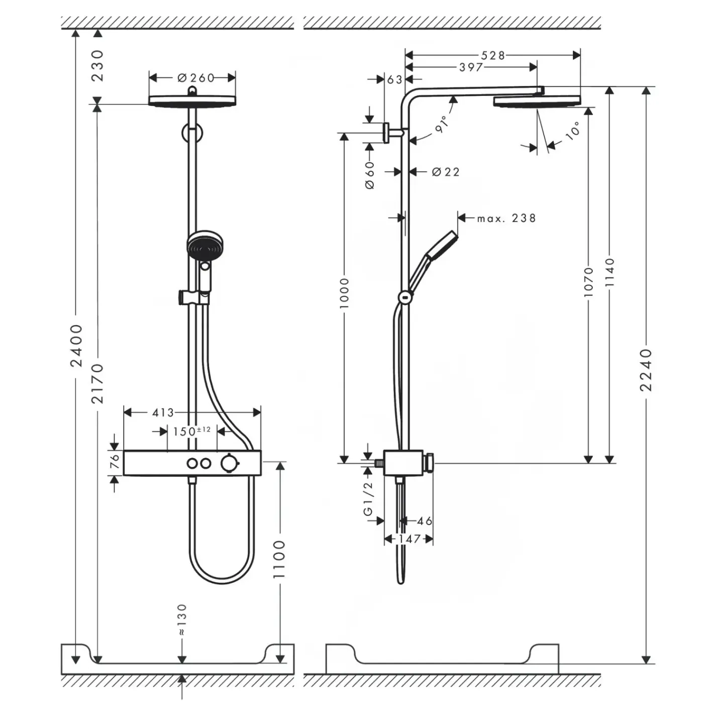 Душевая система Hansgrohe Pulsify Showerpipe 260 1jet с термостатом хром - Фото 1