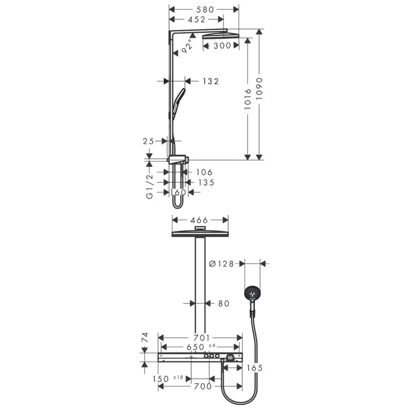 Душова система Hansgrohe Rainmaker Select Showerpipe 460 з термостатом білий/хром - Фото 1