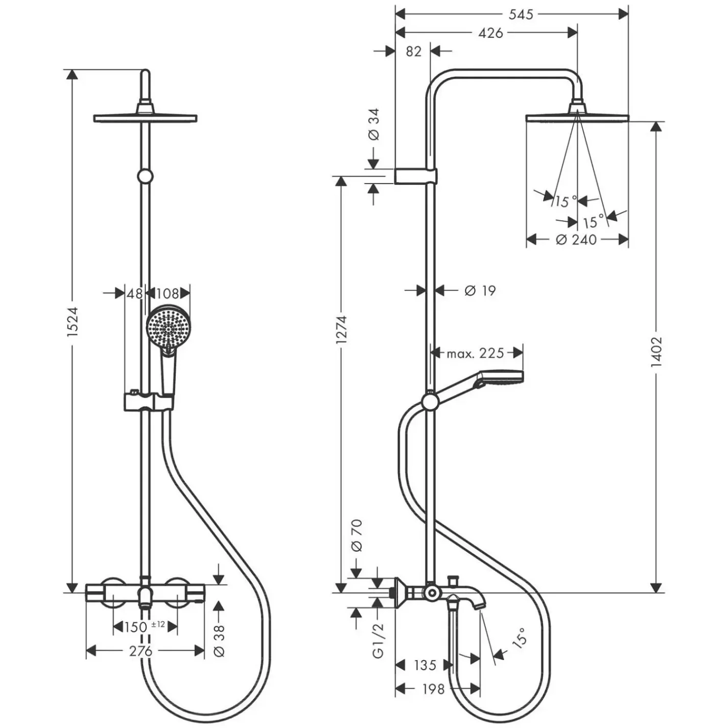 Душова система Hansgrohe Vernis Blend Showerpipe 240 з термостатом чорний матовий - Фото 1