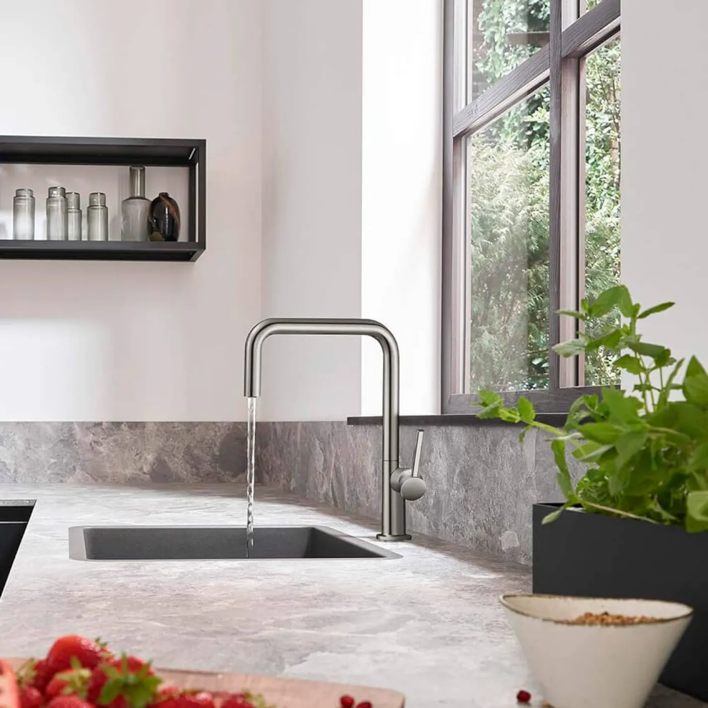 Кухонная мойка Hansgrohe S51, гранит, без крыла, S510-U450, серый камень (43431290) - Фото 1