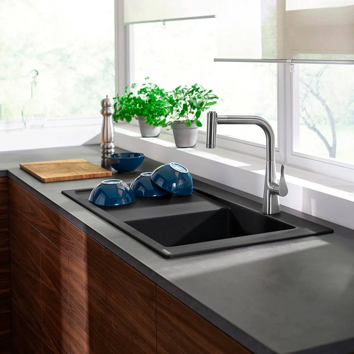 Кухонная мойка Hansgrohe S514-F450 1050х510 з сушилкою слева, серый камень (43314290) - Фото 2
