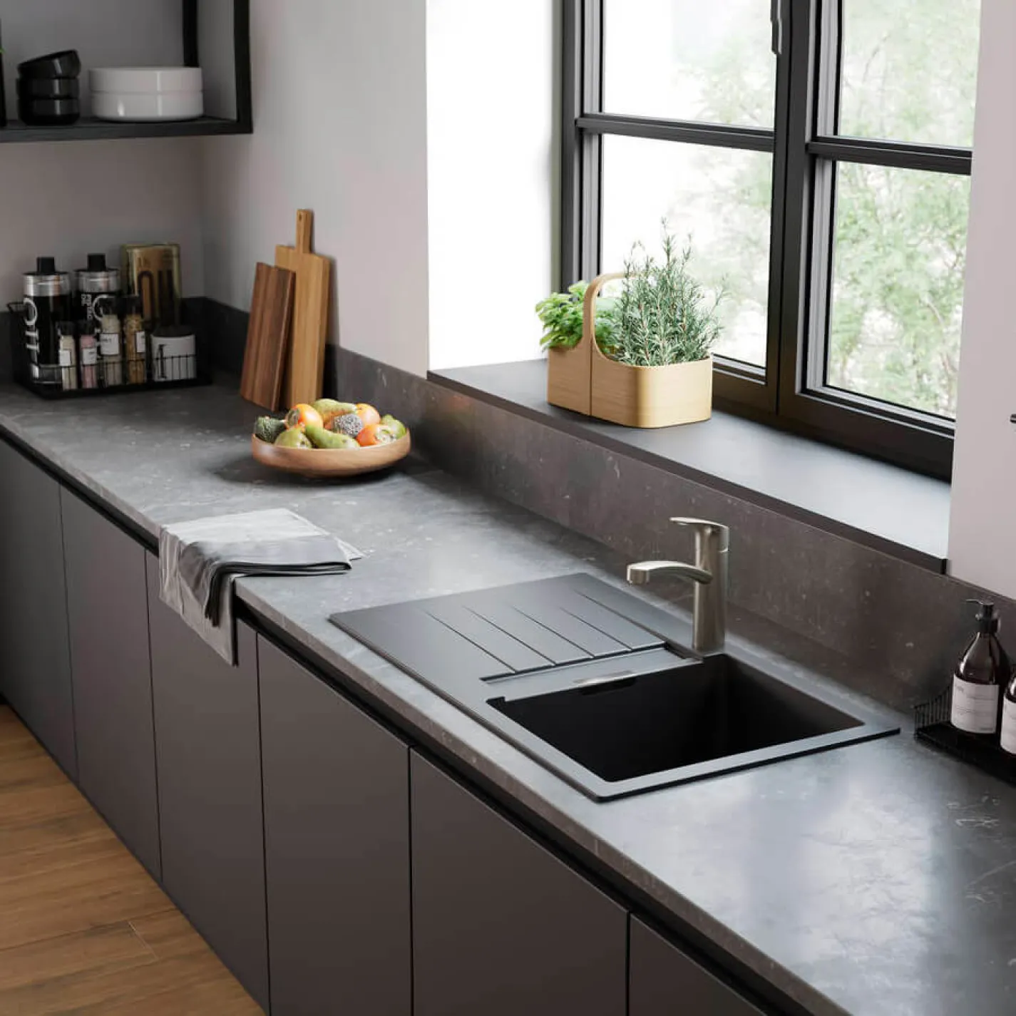 Кухонная мойка Hansgrohe S52, гранит, с крылом, накладная, черный (43356170) - Фото 2