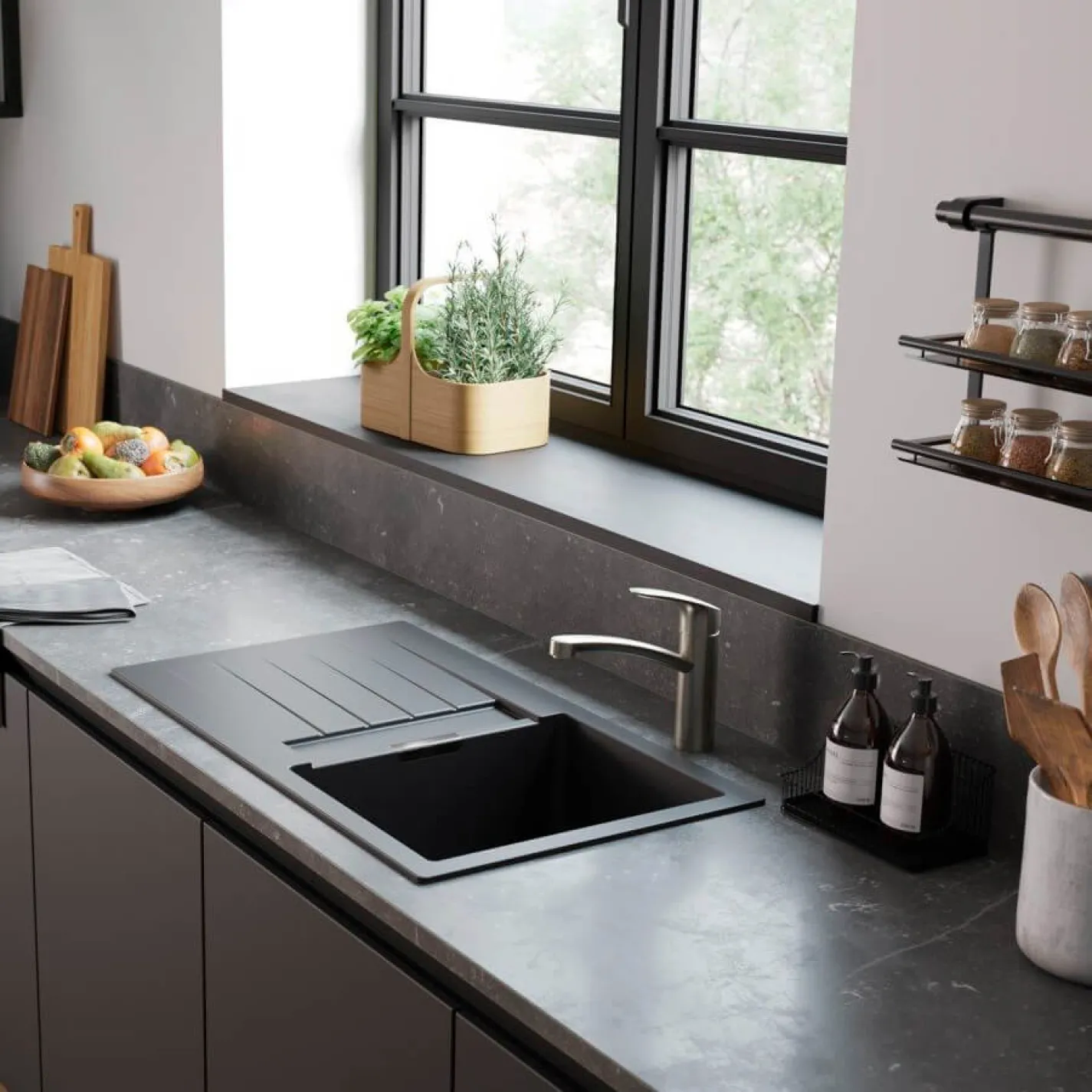 Кухонная мойка Hansgrohe S52, гранит, с крылом, S520-F3, серый (43356290) - Фото 2