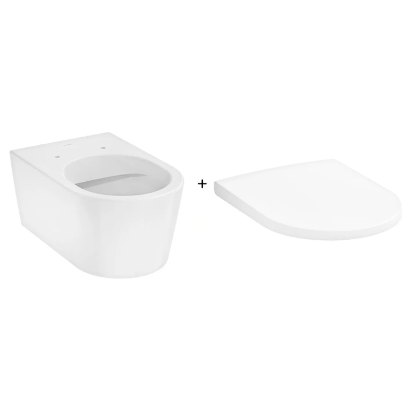 Унитаз подвесной с крышкой Hansgrohe EluPura S 540 безободочный с сиденьем Soft Close белый (60193450+60148450) - Фото 1