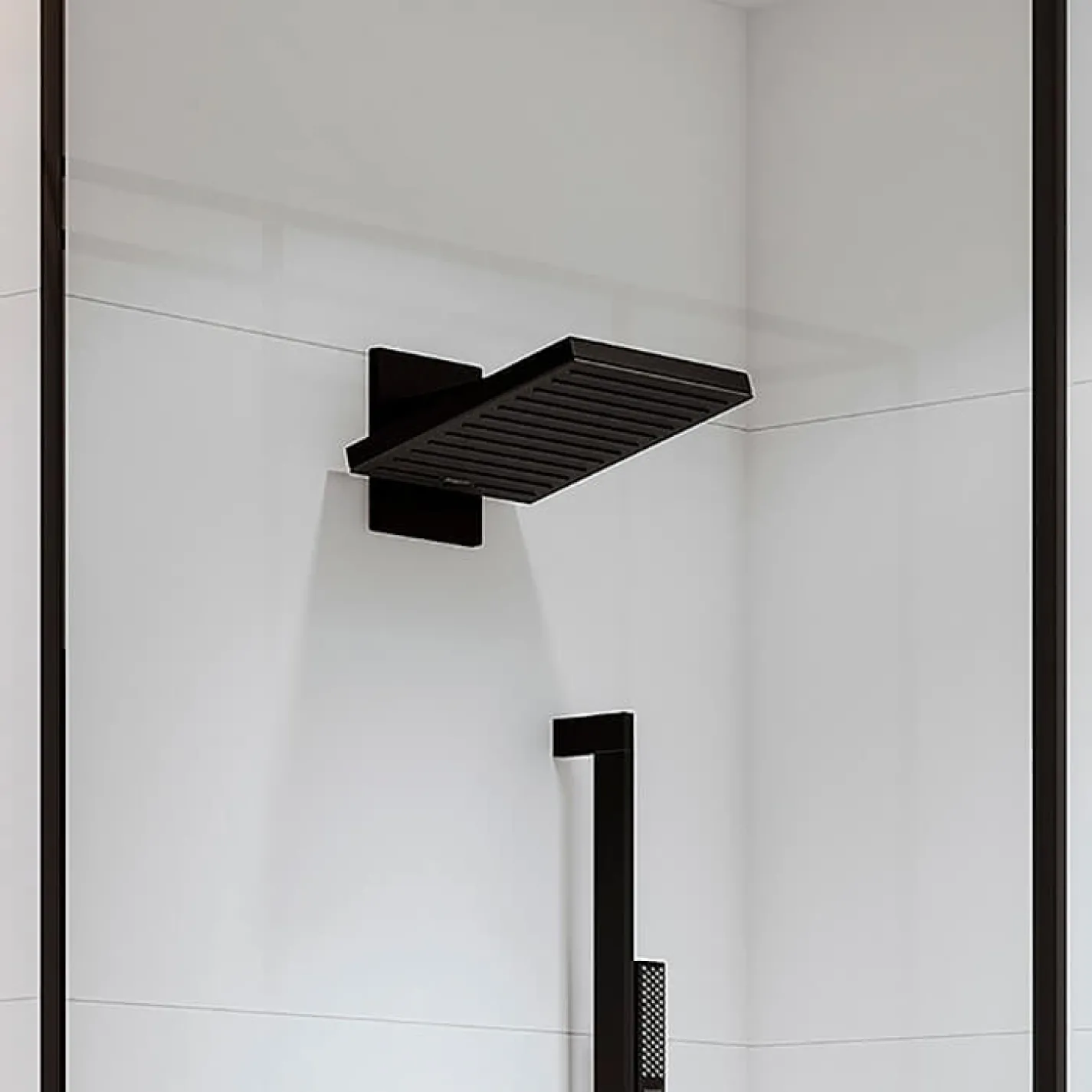 Верхний душ Hansgrohe Pulsify E 2jet EcoSmart квадратный 260х260 мм со стенным соединителем, черный матовий (24351670) - Фото 1