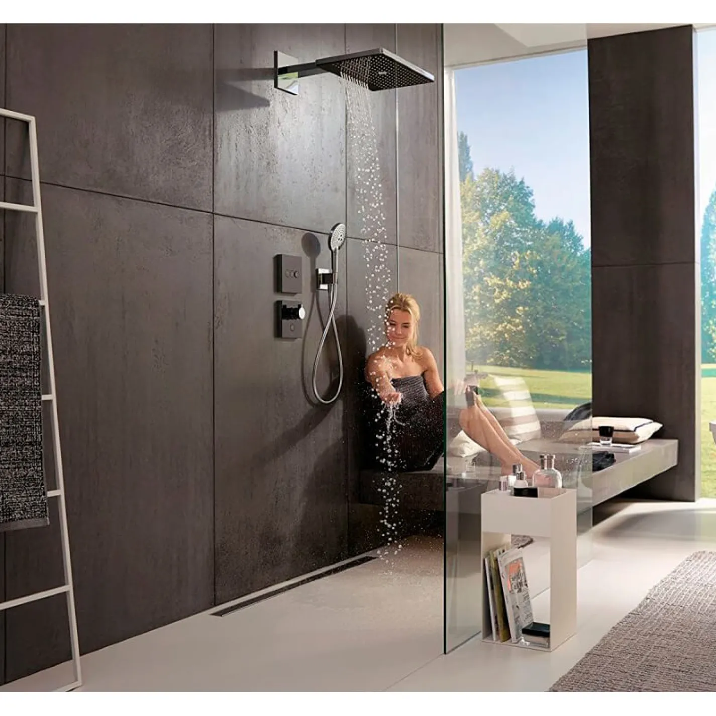 Верхний душ Hansgrohe Rainmaker Select 460 2jet с держателем со стены 450 мм, черный/хром (24005600) - Фото 2