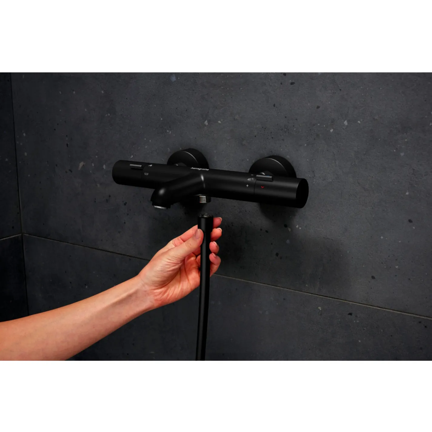Змішувач для ванни Hansgrohe Ecostat Fine з термостатом чорний матовий (13325670) - Фото 1
