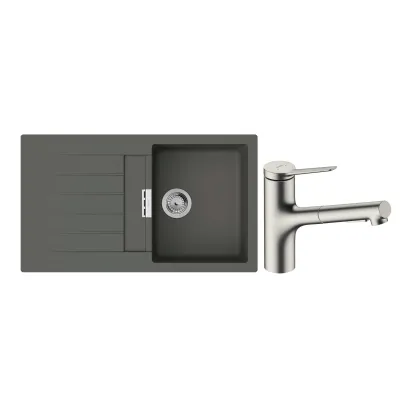 Мийка для кухні Hansgrohe S52 S520-F345 зі змішувачем Zesis M33 сірий камінь-сталь (43356800)