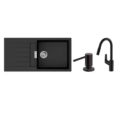 Мийка для кухні Hansgrohe S52 S520-F480 зі змішувачем Focus M41 з дозатором A41 чорний графіт-чорний матовий (43358600)