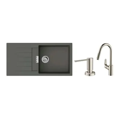 Мийка для кухні Hansgrohe S52 S520-F480 зі змішувачем Focus M41 з дозатором A41 сірий камінь-сталь (43358400)