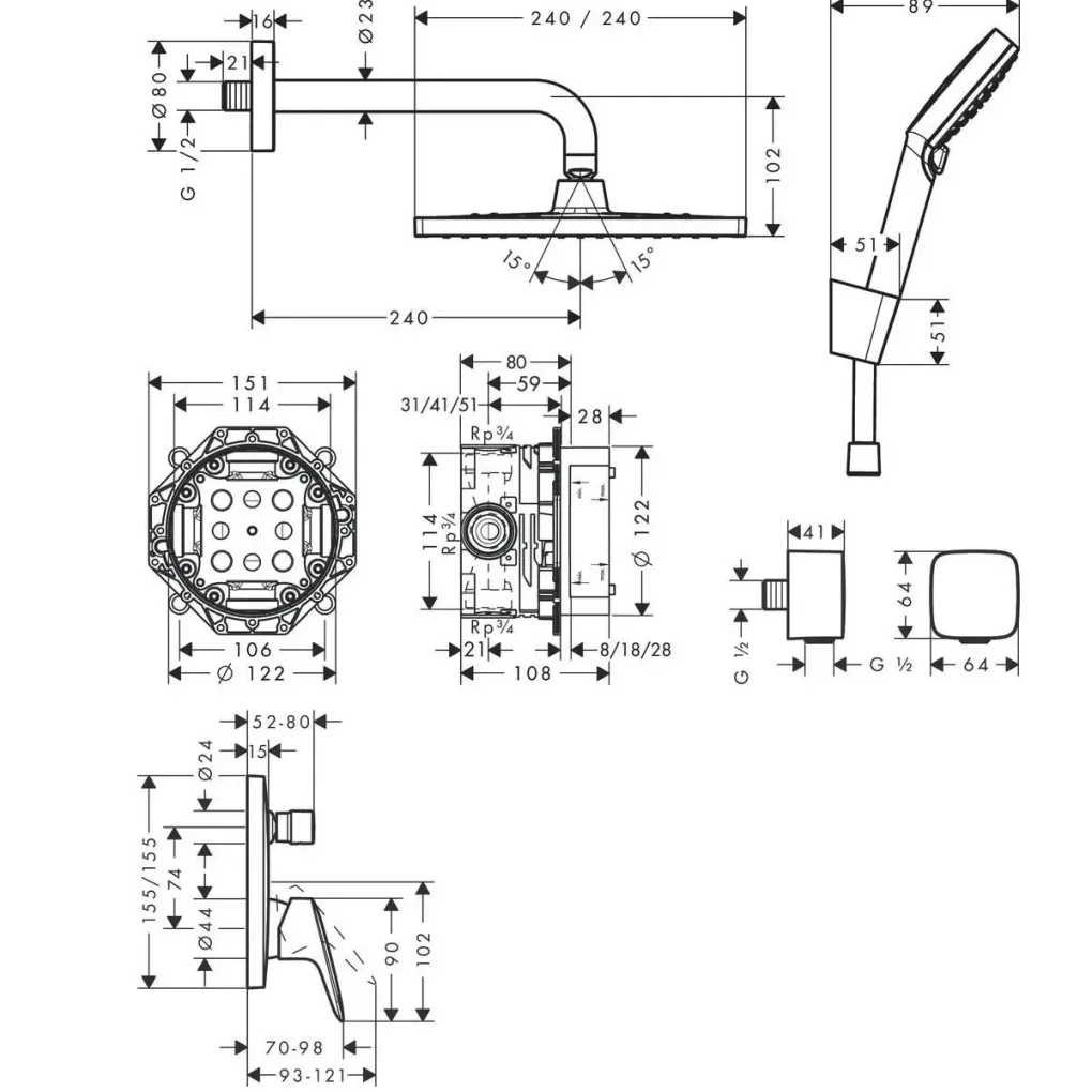 Душевая система Hansgrohe Crometta E 240 ShowerSelect с термостатом- Фото 2