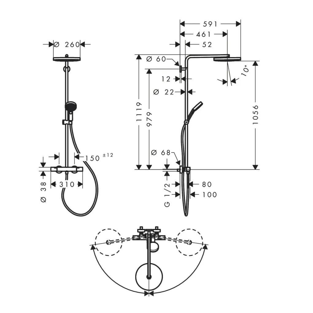 Душевая система Hansgrohe Pulsify S Puro Showerpipe 260 1jet с термостатом белый матовый (24222700)- Фото 4