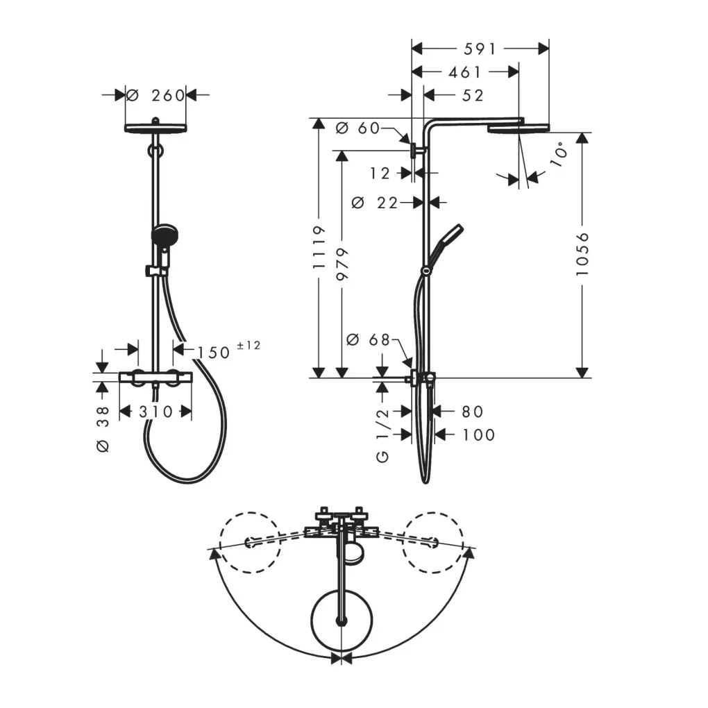 Душова система Hansgrohe Pulsify S Puro Showerpipe 260 1jet з термостатом чорний матовий (24222670)- Фото 4