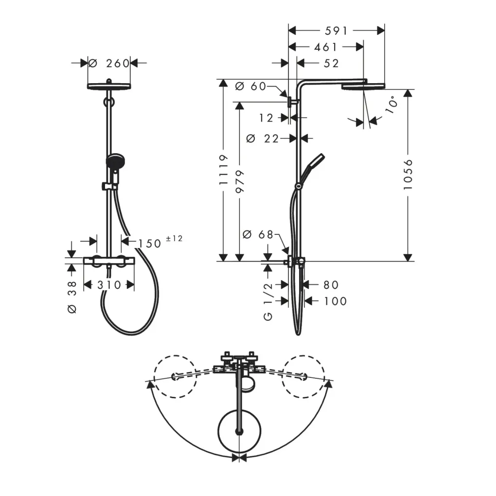 Душова система Hansgrohe Pulsify S Puro Showerpipe 260 1jet з термостатом шліфована бронза (24222140)- Фото 4