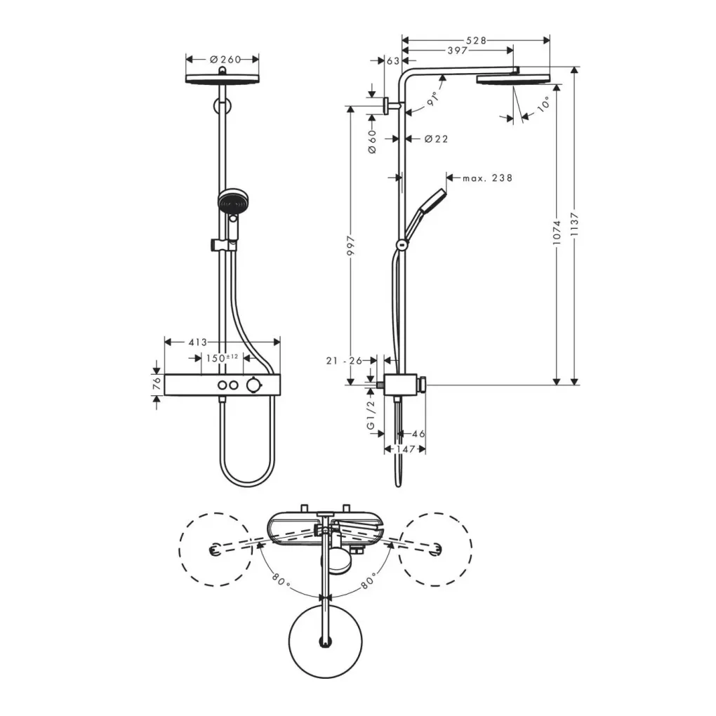Душова система Hansgrohe Pulsify S Showerpipe 260 1jet з термостатом шліфована бронза (24220140)- Фото 3