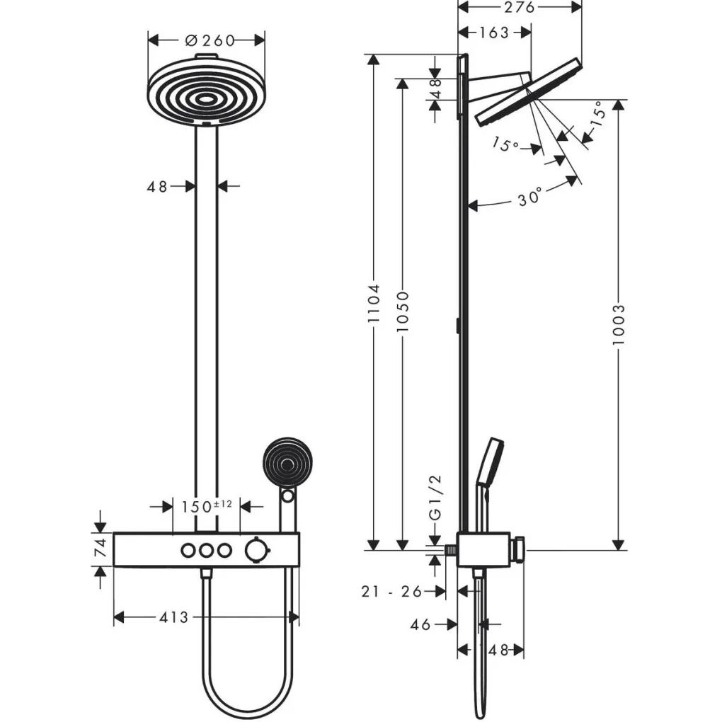 Душова система Hansgrohe Pulsify S Showerpipe 260 бронза (24241140)- Фото 2