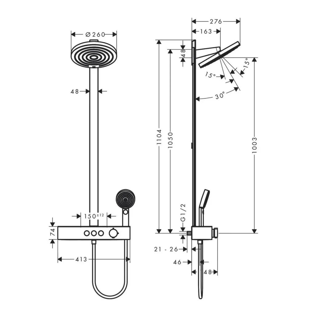 Душевая система Hansgrohe Pulsify Showerpipe 260 2jet с термостатом шлифованная бронза (24240140)- Фото 4