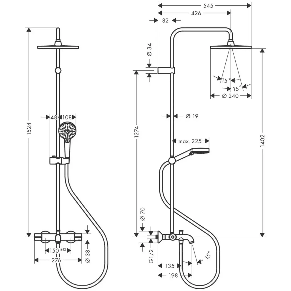 Душова система Hansgrohe Vernis Blend Showerpipe 240 з термостатом чорний матовий- Фото 2