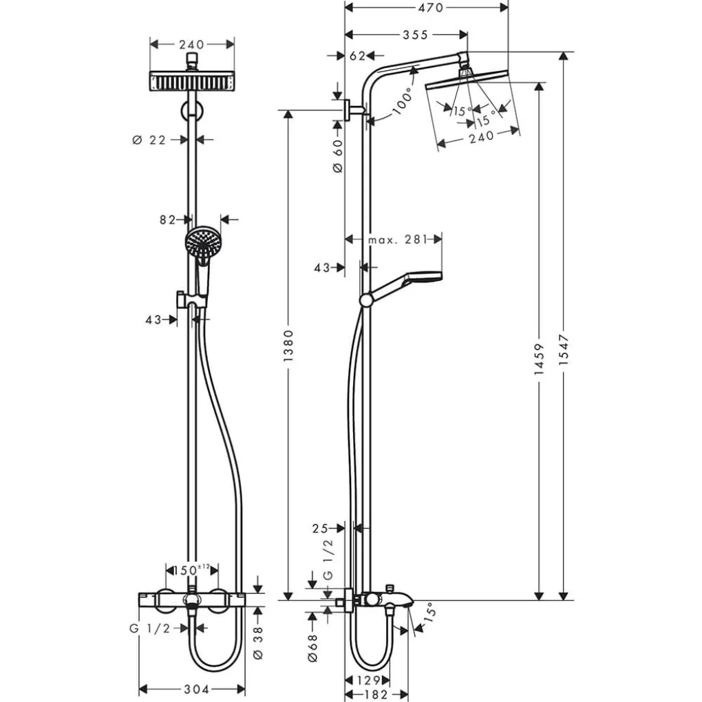 Душова система Hansgrohe Crometta E 240 1jet Showerpipe, з термостатом (27298000)- Фото 4