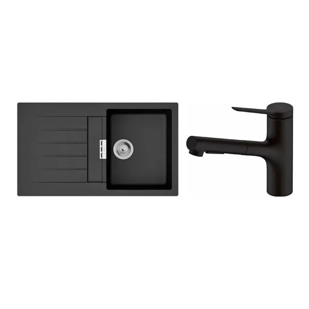 Мийка для кухні Hansgrohe S52 S520-F345 зі змішувачем Zesis M33 чорний графіт-чорний матовий (43356670)- Фото 1