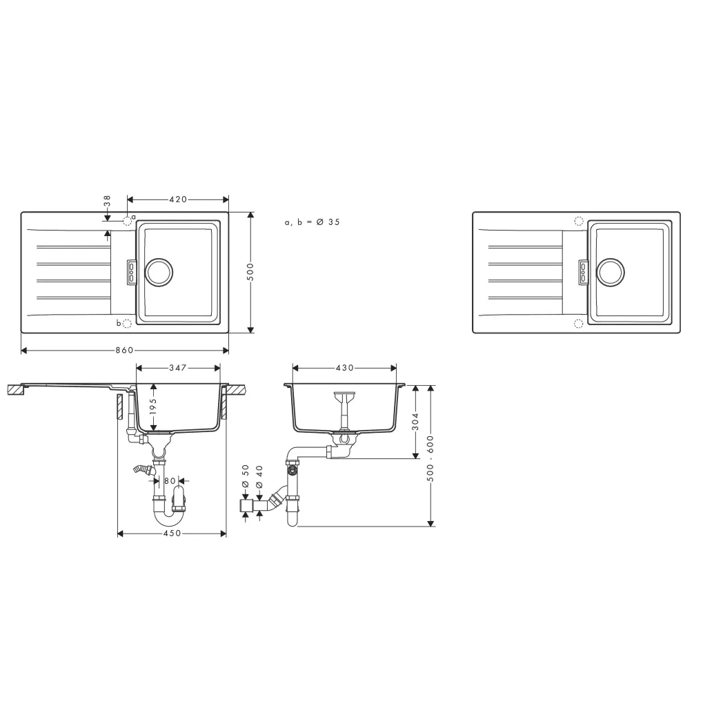 Мойка для кухни Hansgrohe S52 S520-F345 со смесителем Zesis M33 серый камень-сталь (43356800)- Фото 3