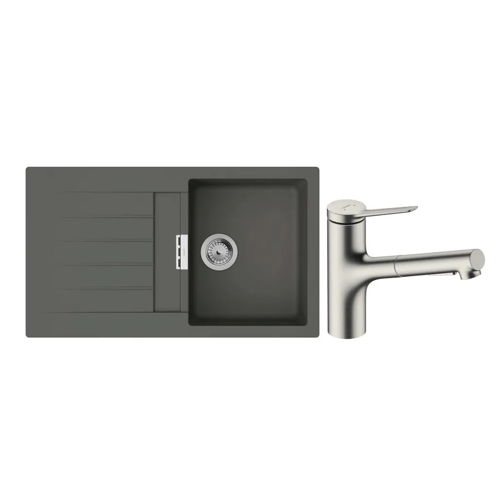 Мойка для кухни Hansgrohe S52 S520-F345 со смесителем Zesis M33 серый камень-сталь (43356800)- Фото 1