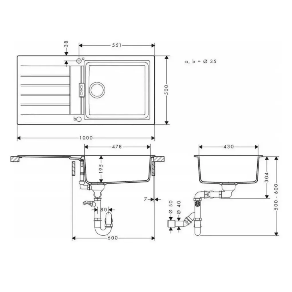 Мийка для кухні Hansgrohe S52 S520-F480 1000x500 с сушилкою зліва сірий камінь (43358290)- Фото 4