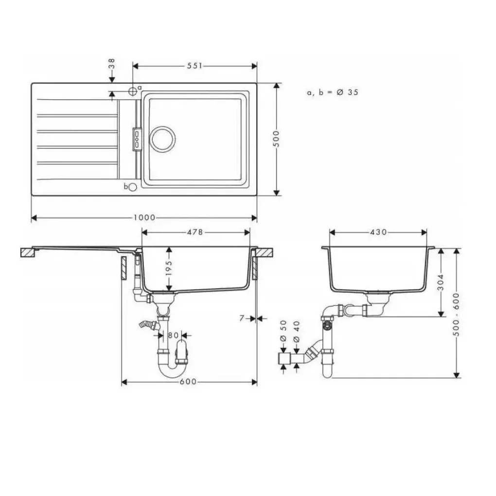 Мийка для кухні Hansgrohe S52 S520-F480 зі змішувачем Focus M41 сірий камінь-сталь (43358800)- Фото 4