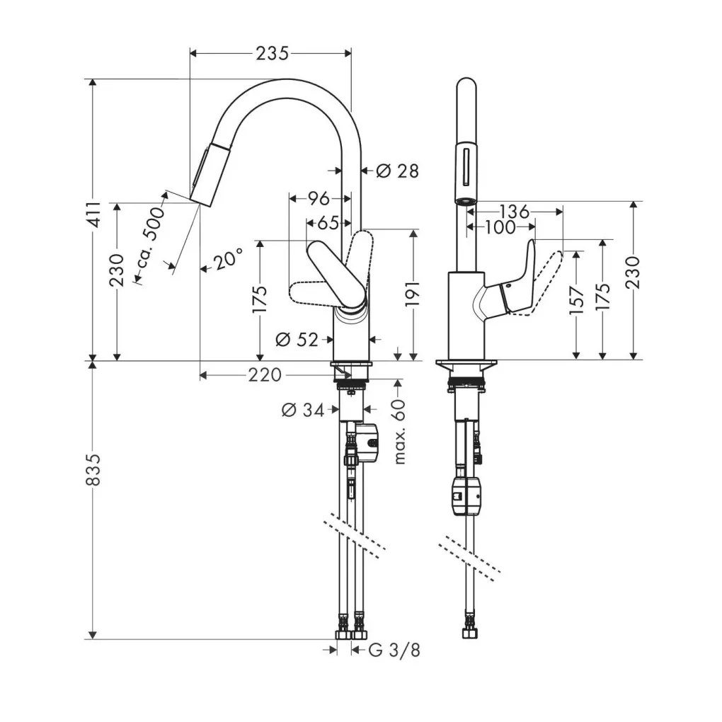 Мийка для кухні Hansgrohe S52 S520-F480 зі змішувачем Focus M41 сірий камінь-сталь (43358800)- Фото 5