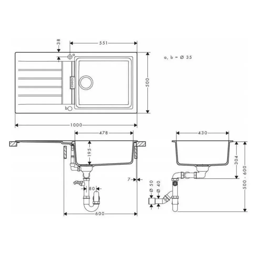 Мийка для кухні Hansgrohe S52 S520-F480 зі змішувачем Focus M41 з дозатором A41 чорний графіт-чорний матовий (43358600)- Фото 5