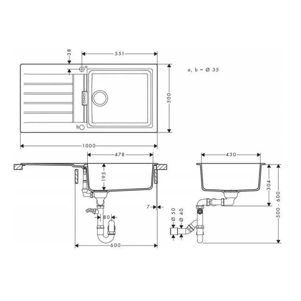 Мийка для кухні Hansgrohe S52 S520-F480 зі змішувачем Focus M41 з дозатором A41 сірий камінь-сталь (43358400)- Фото 3