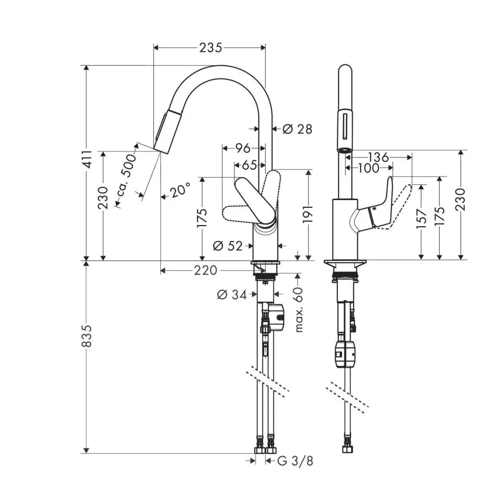 Мийка для кухні Hansgrohe S52 S520-F480 зі змішувачем Focus M41 з дозатором A41 сірий камінь-сталь (43358400)- Фото 4