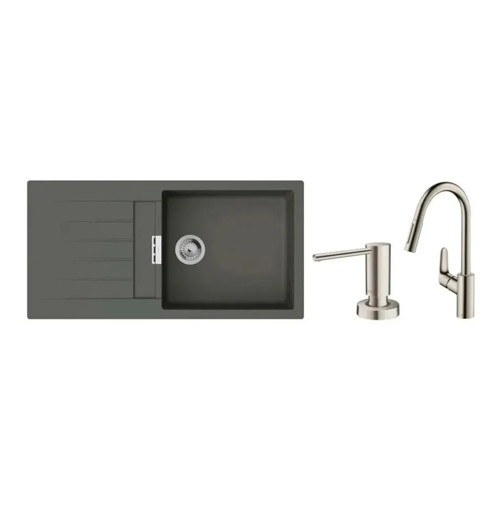 Мийка для кухні Hansgrohe S52 S520-F480 зі змішувачем Focus M41 з дозатором A41 сірий камінь-сталь (43358400)- Фото 1