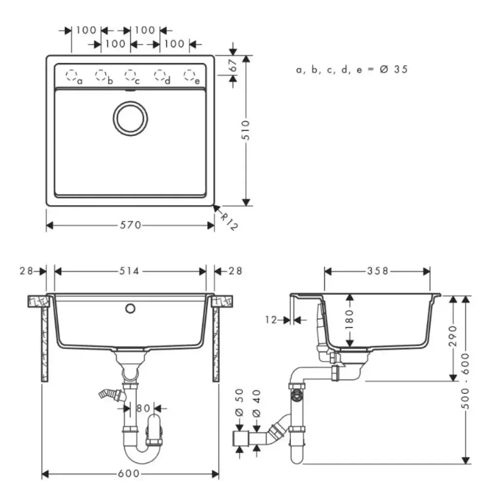 Мийка для кухні Hansgrohe S52 S520-F510 570х510 без сушилки чорний графіт (43359170)- Фото 4