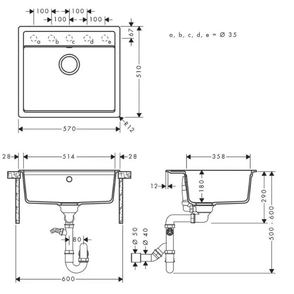 Мийка для кухні Hansgrohe S52 S520-F510 зі змішувачем Talis M54  чорний графіт-чорний матовий (43359670)- Фото 5