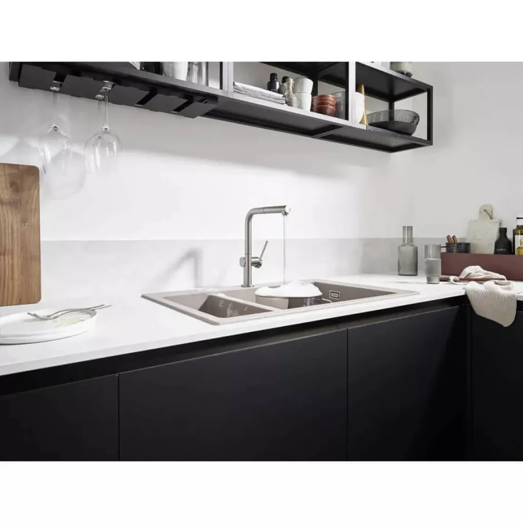 Мийка кухонна Hansgrohe S510-F635 770х510 на дві чаші 180/450, сірий бетон (43315380)- Фото 3