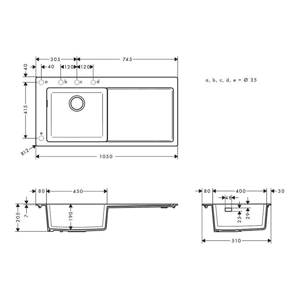 Кухонная мойка Hansgrohe S5110-F450 1050х510 с сушилкой справа, черный графит (43330170)- Фото 2