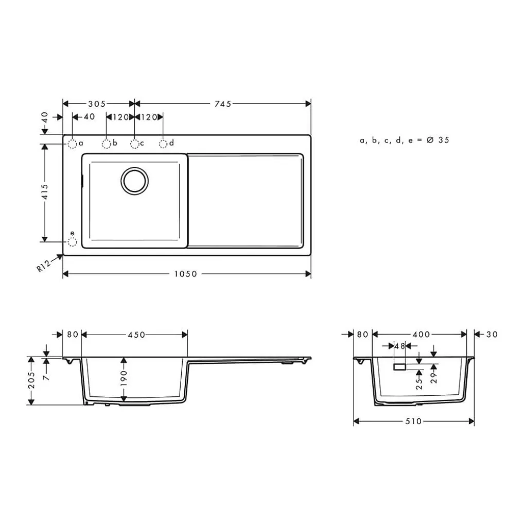 Мийка кухонна Hansgrohe S5110-F450 1050х510 з сушилкою справа, чорний графіт (43330170)- Фото 2