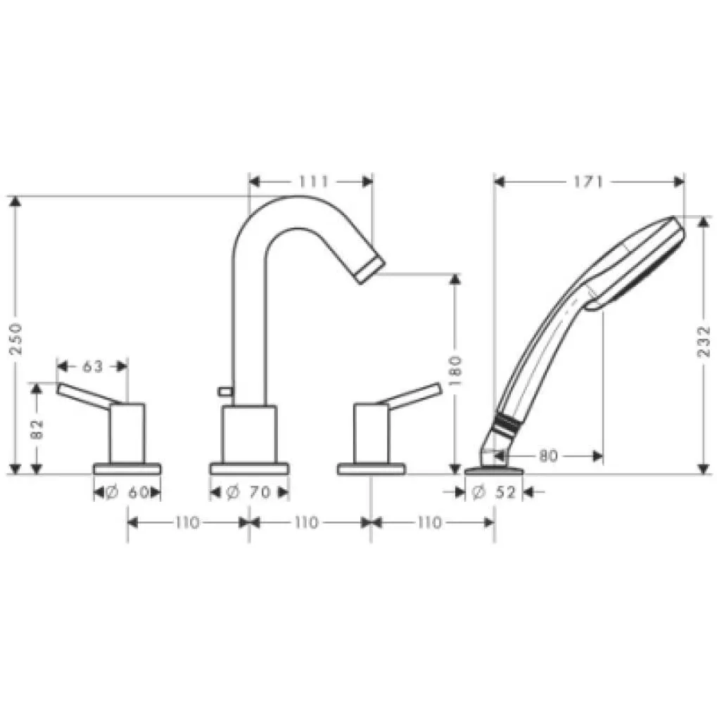 Змішувач на борт ванни Hansgrohe Talis (32314000)- Фото 2