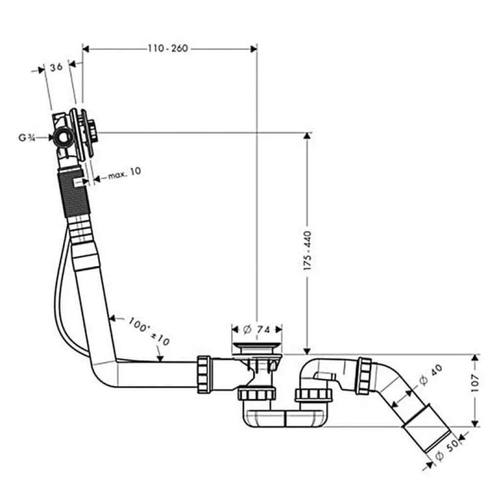 Сифон для ванны Hansgrohe Exafill S Basic (58115180)- Фото 2