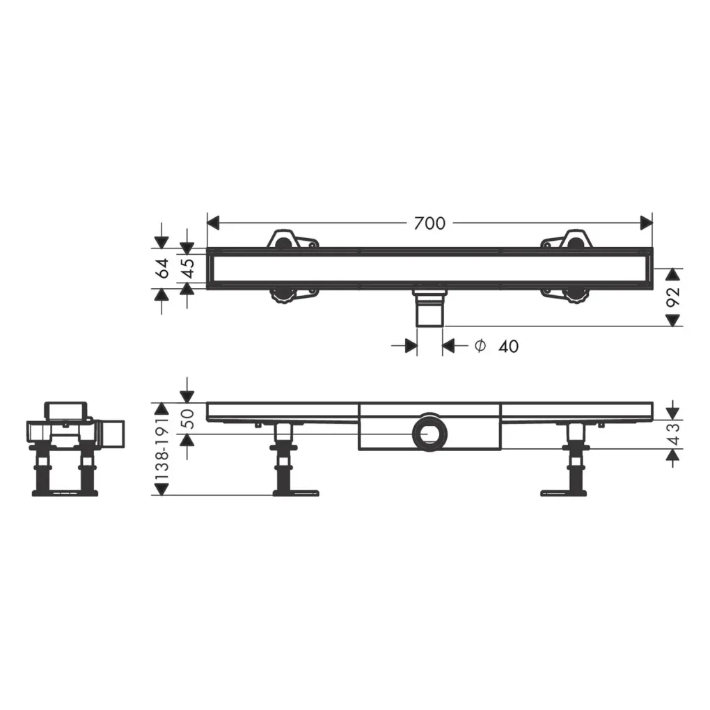 Трап для душа Hansgrohe RainDrain Compact Flat 700 мм под плитку сталь (56165000)- Фото 2