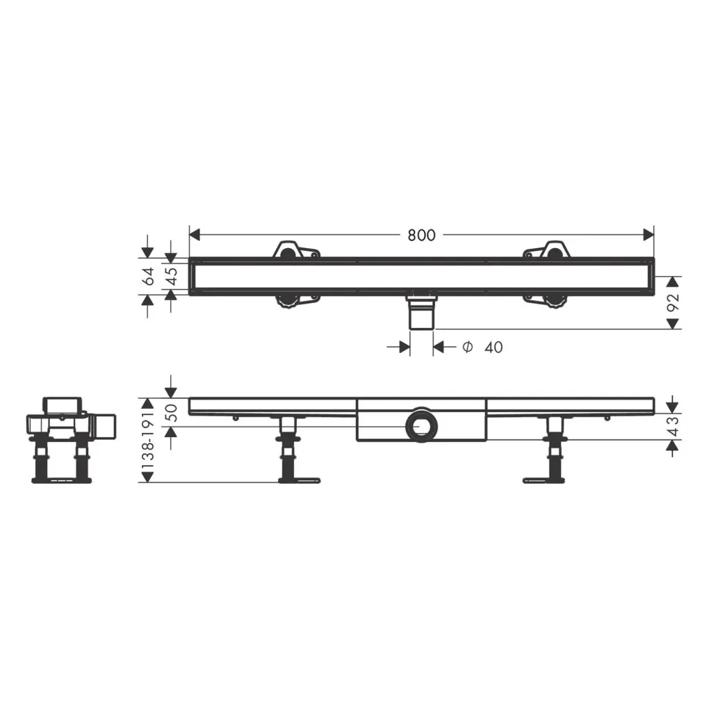 Трап для душа Hansgrohe RainDrain Compact Flat 800 мм под плитку сталь (56167000)- Фото 2