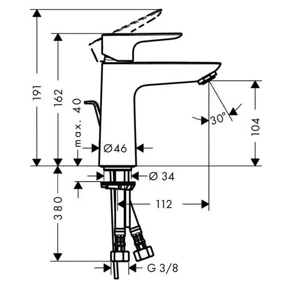 Змішувач для раковини Hansgrohe Talis E 110 з донним клапаном хром (71710000)- Фото 2