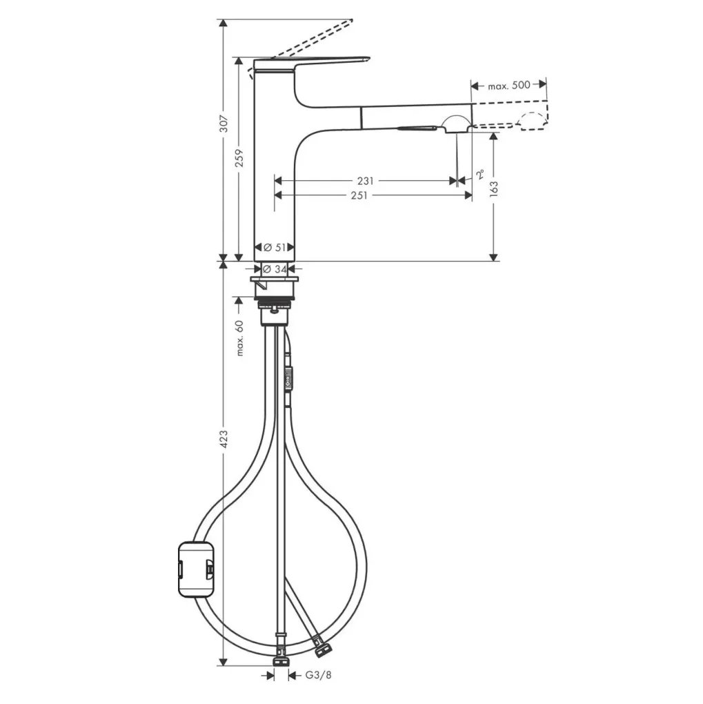 Змішувач для кухні Hansgrohe Zesis M33 з витяжним душем сталь (74801800)- Фото 4